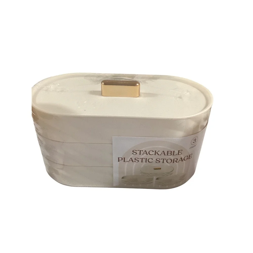 Stackable Plastic Storage Container Set 3‎ Tier Organizer for Home, Office